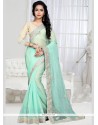 Appealing Embroidered Work Sea Green Shimmer Georgette Designer Saree