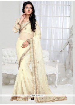 Festal Shimmer Georgette Off White Designer Saree