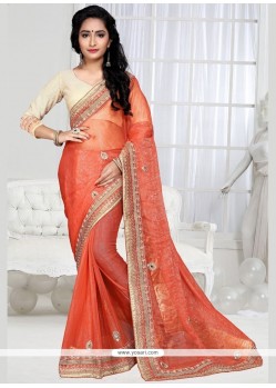 Renowned Orange Resham Work Designer Saree