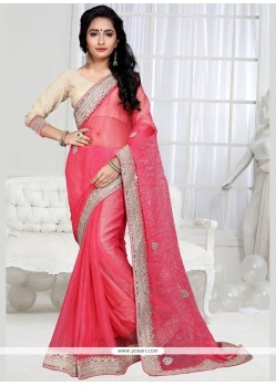 Congenial Patch Border Work Shimmer Georgette Designer Saree