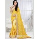 Majesty Yellow Embroidered Work Shimmer Georgette Designer Saree