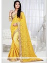 Majesty Yellow Embroidered Work Shimmer Georgette Designer Saree