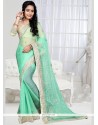 Embroidered Shimmer Georgette Designer Saree In Sea Green