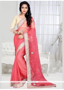 Charming Pink Embroidered Work Designer Saree