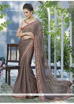 Unique Faux Chiffon Brown Casual Saree