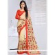 Glossy Georgette Cream Lace Work Casual Saree