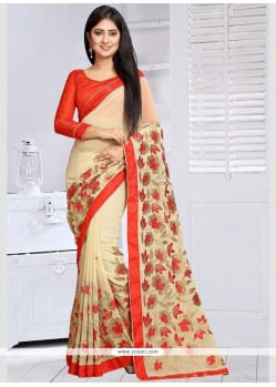 Glossy Georgette Cream Lace Work Casual Saree