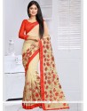 Glossy Georgette Cream Lace Work Casual Saree