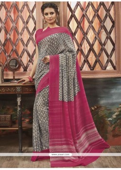 Charismatic Grey Print Work Casual Saree