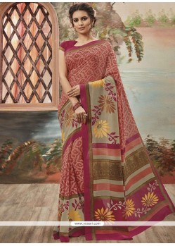 Nice Peach Print Work Casual Saree