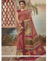 Nice Peach Print Work Casual Saree