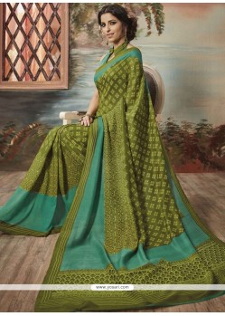 Imperial Green Print Work Casual Saree