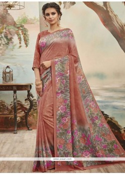 Brown Print Work Art Silk Casual Saree