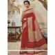 Print Art Silk Casual Saree In Cream And Red