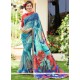 Stupendous Blue Print Work Casual Saree