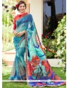 Stupendous Blue Print Work Casual Saree