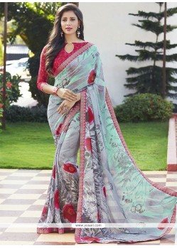 Outstanding Print Work Grey Casual Saree