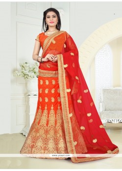 Princely Art Silk Orange Embroidered Work A Line Lehenga Choli