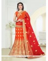 Princely Art Silk Orange Embroidered Work A Line Lehenga Choli