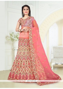 Astonishing Pink Embroidered Work Art Silk A Line Lehenga Choli