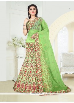 Nice Embroidered Work Green A Line Lehenga Choli