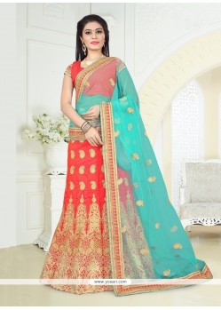 Embroidered Art Silk A Line Lehenga Choli In Red