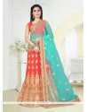 Embroidered Art Silk A Line Lehenga Choli In Red