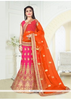 Captivating Zari Work Hot Pink A Line Lehenga Choli