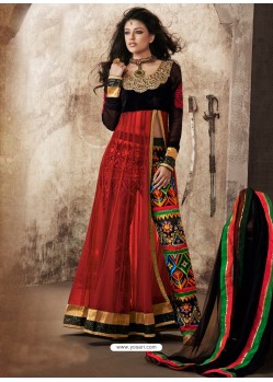 Black And Red Viscose and Net Anarkali Suit