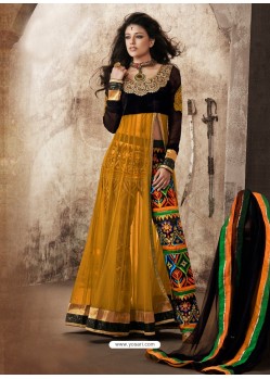 Mustard And Black Viscose and Net Anarkali Suit