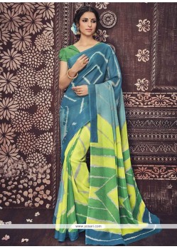 Masterly Blue And Yellow Print Work Casual Saree