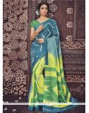 Masterly Blue And Yellow Print Work Casual Saree