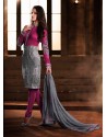 Pink And Grey Bhagalpuri Silk Churidar Suit