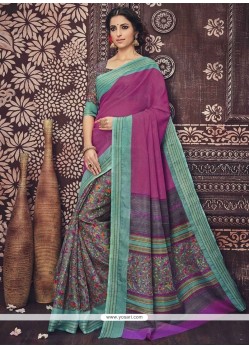 Cherubic Art Silk Grey And Pink Print Work Casual Saree