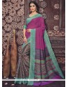 Cherubic Art Silk Grey And Pink Print Work Casual Saree