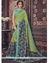 Print Art Silk Casual Saree In Blue And Green