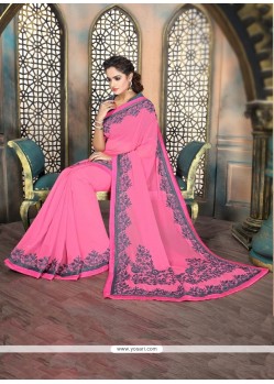 Heavenly Art Silk Pink Patch Border Work Designer Saree