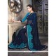 Dignified Blue Patch Border Work Designer Saree