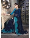 Dignified Blue Patch Border Work Designer Saree