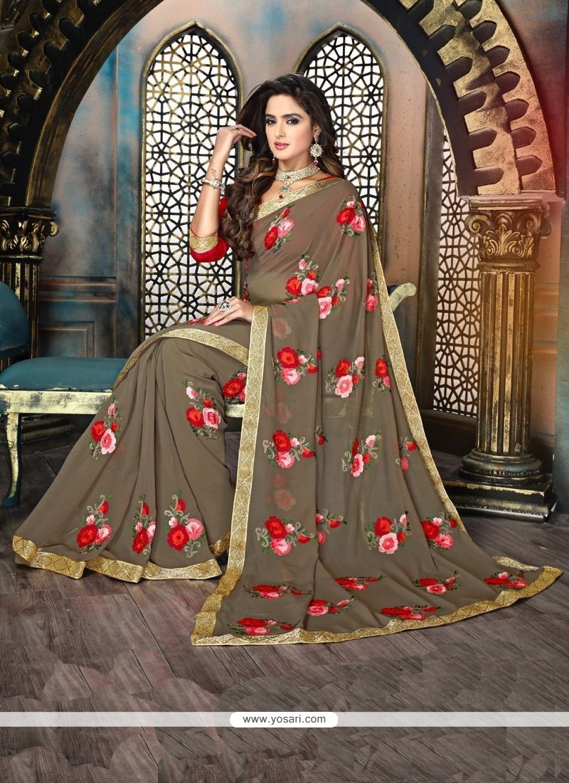 Preferable Grey and Off White Reception Classic Designer Saree - Sarees