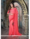 Exceptional Embroidered Work Pink Designer Saree