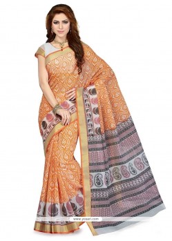 Trendy Print Work Cotton Casual Saree