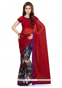 Mod Print Work Faux Chiffon Casual Saree