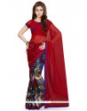 Mod Print Work Faux Chiffon Casual Saree