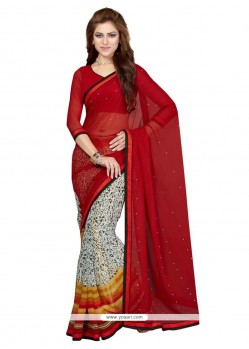 Intrinsic Print Work Faux Chiffon Casual Saree