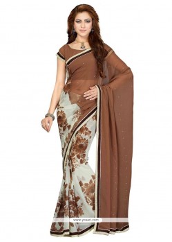 Lovely Faux Chiffon Print Work Casual Saree