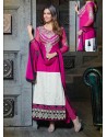 White And Pink Georgette Churidar Suit