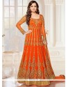 Unique Embroidered Work Orange Net Anarkali Salwar Suit