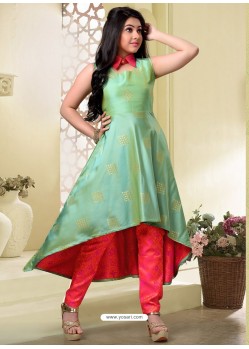 Girls Sea Green Art Silk Salwar Suit