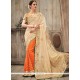 Divine Beige And Orange Resham Work Art Silk Designer Half N Half Saree